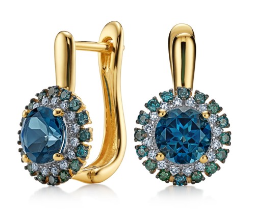 Złote Kolczyki London Blue Topaz pr 585 Grawer Gratis