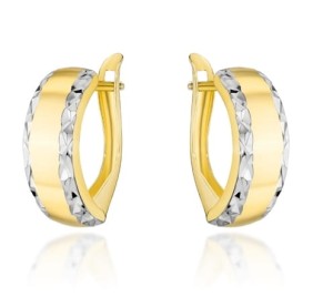 Kolczyki Złote Zaokrąglone z Diamentowaniem z Dwóch Kolorach Złota 5,50 mm pr 585 Grawer Gratis