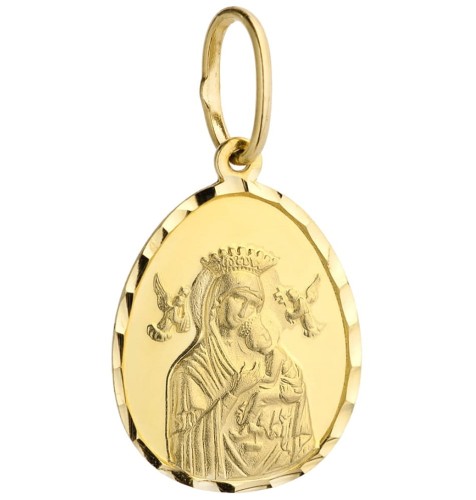 Złoty Medalik z Matką Boską Nieustającej Pomocy z Dzieciątkiem pr 585 Grawer Gratis