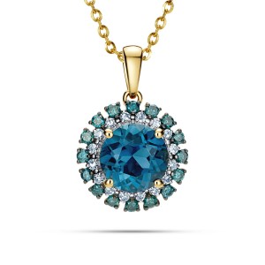 Złota Zawieszka London Blue Topaz pr 585 Grawer Gratis