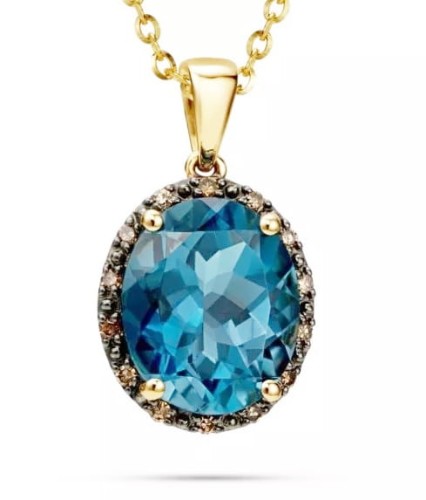 Złota Zawieszka  London Blue Topaz pr 585 Grawer Gratis
