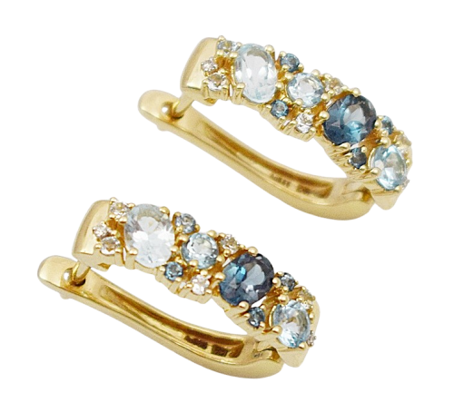 Złote Kolczyki 9,00 mm London Blue Topaz pr 585 Grawer Gratis