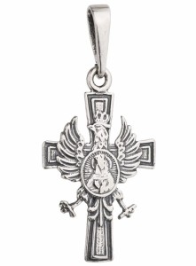 Srebrny Krzyżyk Oksydowany Patriotyczny  z Orłem i Matką Boską pr 925