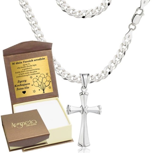 Łańcuszek Srebrny Pancerka 5,00 mm z Krzyżykiem pr 925  Grawer Gratis 