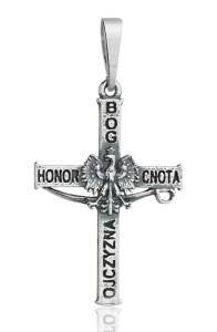 Srebrny Krzyżyk Patriotyczny Bóg Honor Ojczyzna Oksydowany pr 925 