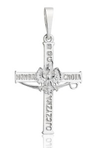 Srebrny Krzyżyk Patriotyczny  Bóg Honor Ojczyzna pr 925 