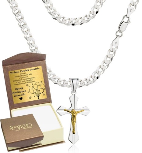 Łańcuszek Srebrny Pancerka 5,00 mm z Krzyżykiem pr 925 Grawer Gratis