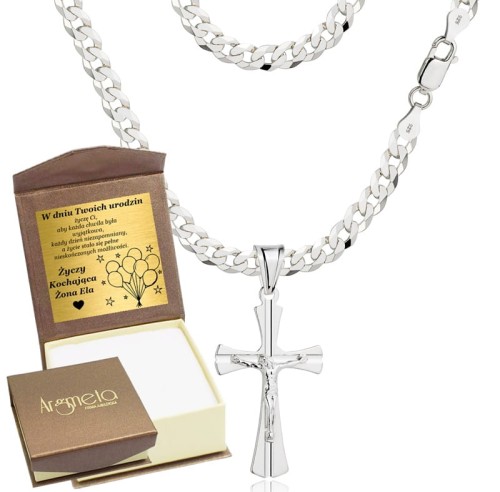 Łańcuszek Srebrny Pancerka 5,00 mm z Krzyżykiem pr 925 Grawer Gratis