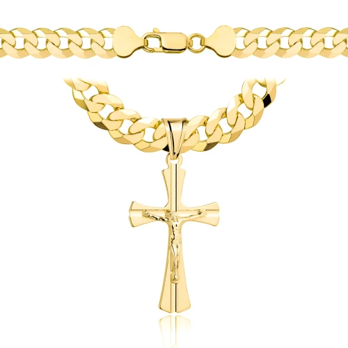 Łańcuszek Srebrny Pozłacany Pancerka 7,50 mm z Krzyżykiem pr 925 Grawer Gratis 