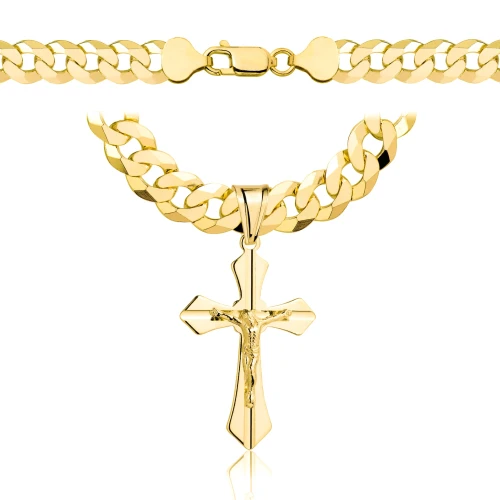 Łańcuszek Srebrny Pozłacany Pancerka 7,50 mm z Krzyżykiem  pr 925 Grawer Gratis 