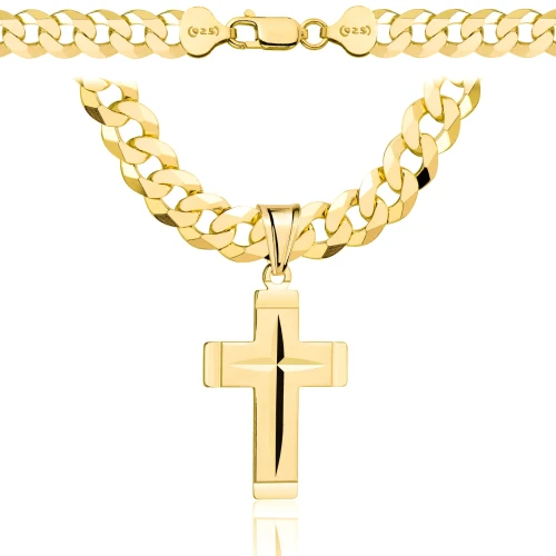 Srebrny Łańcuszek Pozłacany Pancerka 7,50 mm z Krzyżykiem pr 925 Grawer Gratis 