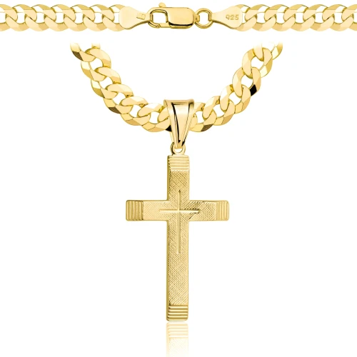 Łańcuszek Srebrny Pozłacany Pancerka 6,50 mm z Krzyżykiem pr 925  Grawer Gratis