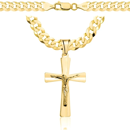 Łańcuszek Srebrny Pozłacany Pancerka 6,50 mm z Krzyżykiem pr 925 Grawer Gratis