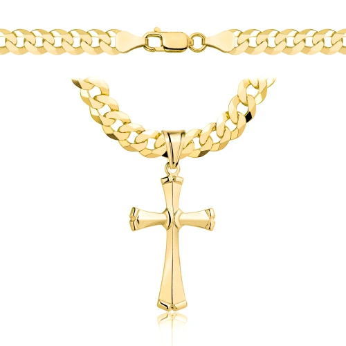 Łańcuszek Srebrny Pozłacany Pancerka 6,50 mm z Krzyżykiem pr 925 Grawer Gratis