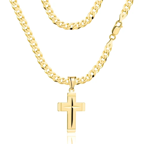 Srebrny Pozłacany Łańcuszek Pancerka 3,80 mm z Krzyżykiem  pr 925 Grawer Gratis 