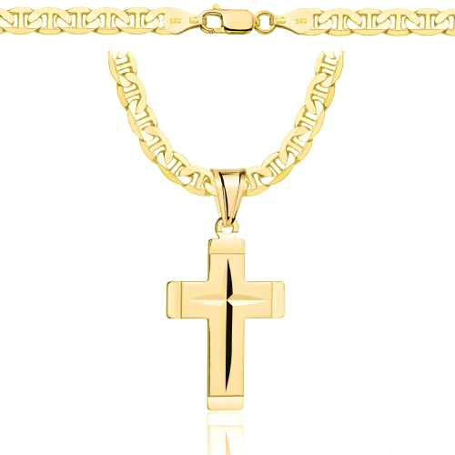 Łańcuszek Srebrny Pozłacany Gucci 5,50 mm z Krzyżykiem pr 925  Grawer Gratis  