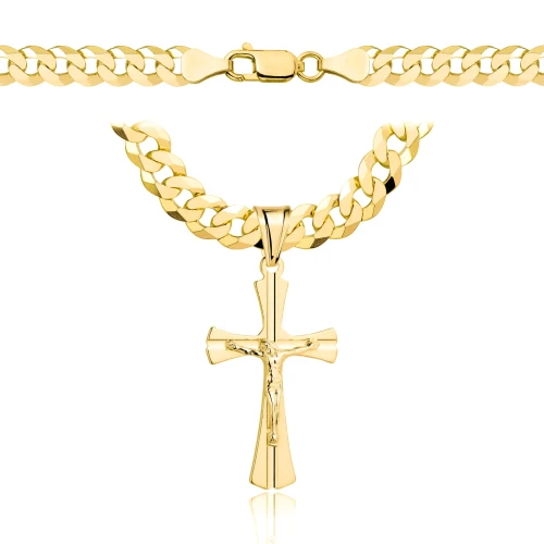 Łańcuszek Srebrny Pozłacany Pancerka 6,50 mm z Krzyżykiem pr 925 Grawer Gratis