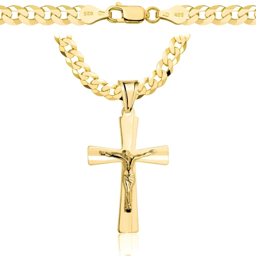 Łańcuszek Srebrny Pozłacany Pancerka  5,50 mm z Krzyżykiem pr 925 Grawer Gratis 