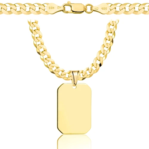 Łańcuszek Srebrny Pozłacany Pancerka  5,50 mm z Nieśmiertelnikiem pr 925  Grawer Gratis 