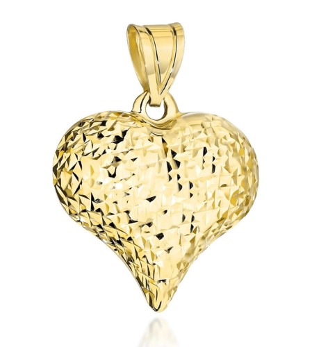 Złota zawieszka, dwustronne serce diamentowane i gładkie pr 585  