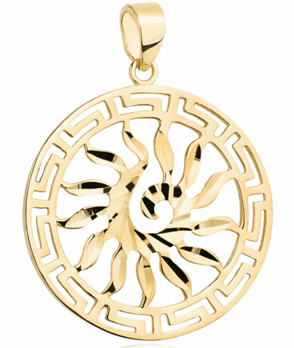 Zawieszka Złota Słońce z Greckim Wzorem  Złoto pr 585  