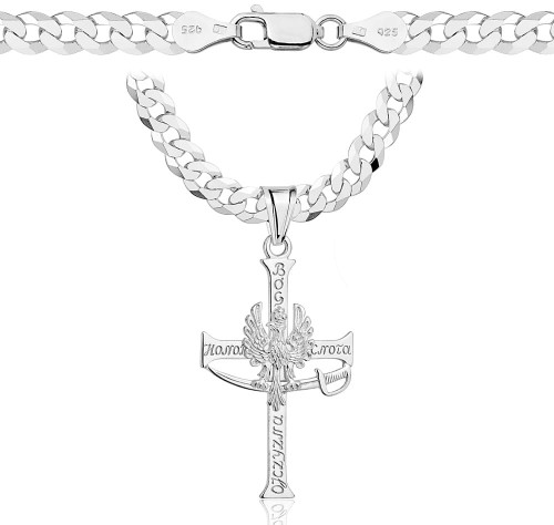 Łańcuszek Srebrny Pancerka 5,50 mm z Krzyżykiem Patriotycznym pr 925 Grawer Gratis