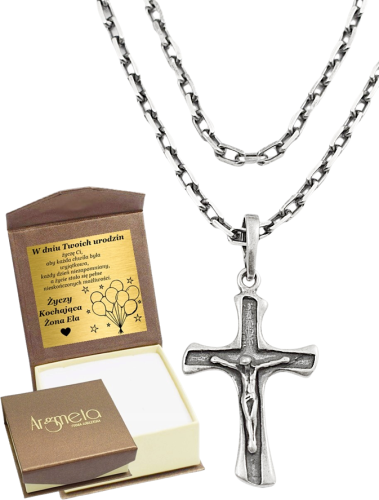 Łańcuszek Srebrny Ankier z Krzyżykiem pr 925 Grawer Gratis 