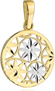 Zawieszka Kółko z Diamentowanymi Kwiatami w Dwóch Kolorach Złota pr 585