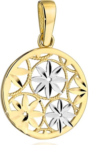 Zawieszka Kółko z Diamentowanymi Kwiatami w Dwóch Kolorach Złota pr 585