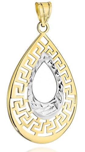 Zawieszka Złota Ażurowa Łezka w Dwóch Kolorach Złota pr 585