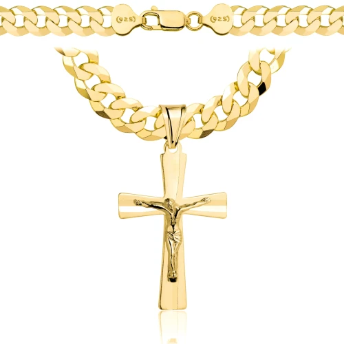 Łańcuszek Srebrny Pozłacany Pancerka 7,50 mm Krzyżykiem pr 925 Grawer Gratis  