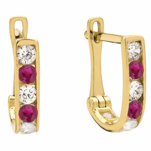 Kolczyki Złote z Cyrkoniami Białe i Ciemno Różowe  pr 585