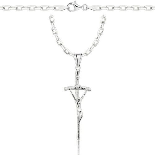 Łańcuszek Srebrny Ankier 3,00 mm z Krzyżykiem Papieskim pr 925 Grawer Gratis