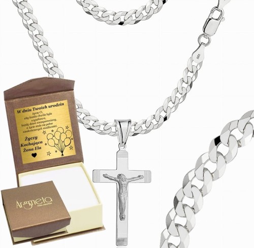 Łańcuszek Srebrny Pancerka z Krzyżykiem 5,50 mm pr 925 Grawer Gratis 