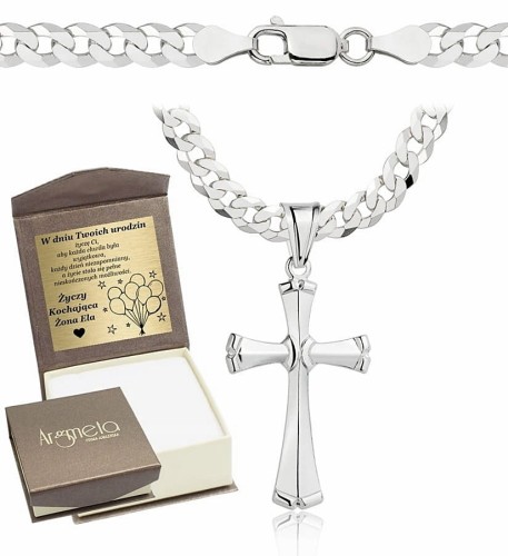 Łańcuszek Srebrny Pancerka  5,50 mm z Krzyżykiem pr 925 Grawer Gratis 