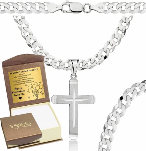 Łańcuszek Srebrny Pancerka 5,00 mm z Krzyżykiem pr 925 Grawer Gratis