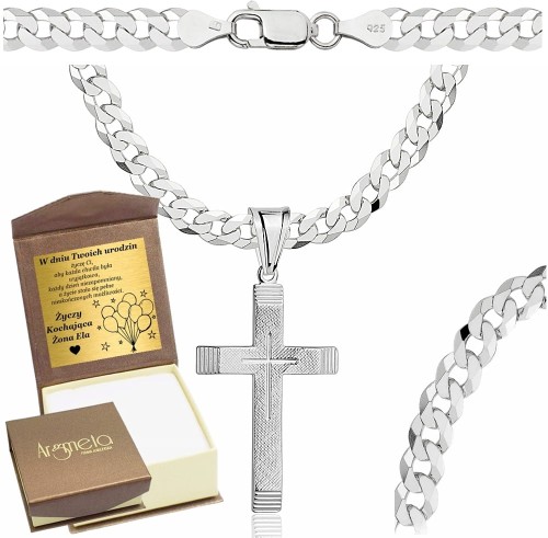 Łańcuszek Srebrny Pancerka 5,00 mm z Krzyżykiem pr 925 Grawer Gratis 
