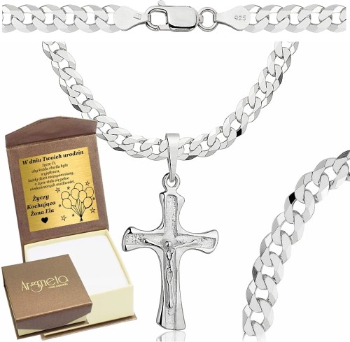 Łańcuszek Srebrny Męski Pancerka 5,00 mm z Krzyżykiem pr 925 