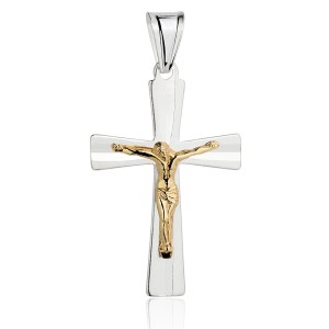 Srebrny Krzyżyk z Pasyjką Złoconą pr 925