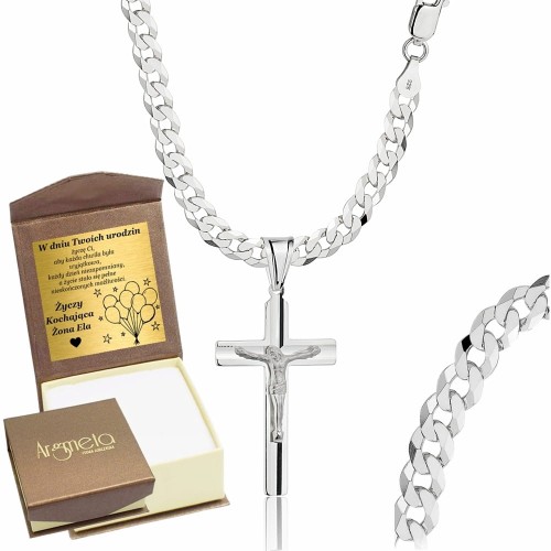 Łańcuszek Srebrny Pancerka  5,50 mm z Krzyżykiem pr 925 Grawer Gratis 