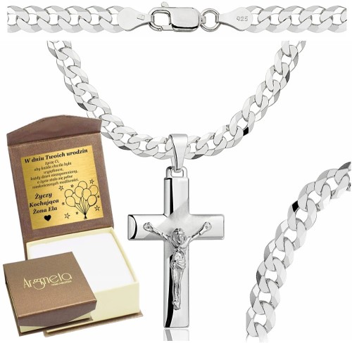 Łańcuszek Srebrny Pancerka 5,00 mm z Krzyżykiem pr 925 Grawer  Gratis