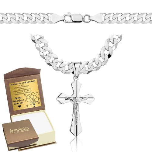 Łańcuszek Srebrny Pancerka 6,50 mm z Krzyżykiem pr 925 Grawer Gratis