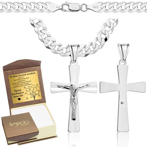 Łańcuszek Srebrny Pancerka  5,50 mm z Krzyżykiem pr 925 Grawer Gratis