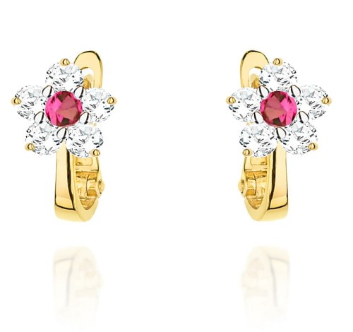 Kolczyki Złote Białe Kwiatki z Cyrkonii z Różowym Środkiem  pr 585