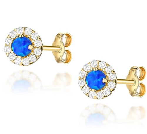 Kolczyki Złote Kółeczka z Cyrkoniami i Kamień Opalit  pr 585