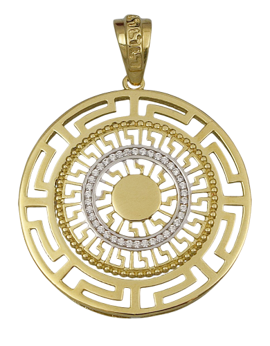 Zawieszka Złota Kółko Grecki Wzór i Cyrkonie pr 585