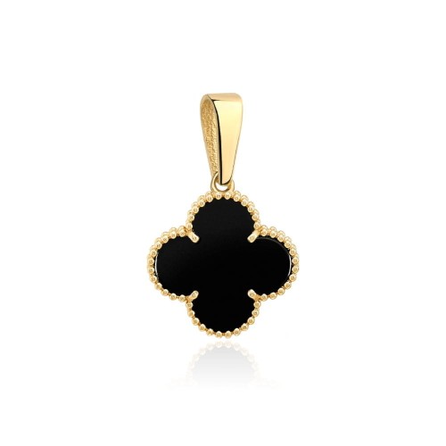 Zawieszka Złota z Czarną Koniczynką  pr 585   