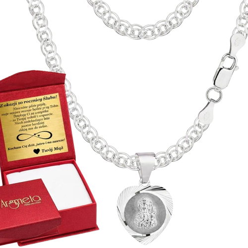Łańcuszek Srebrny Monaliza 3,80 mm z Medalikiem Grawer Gratis 