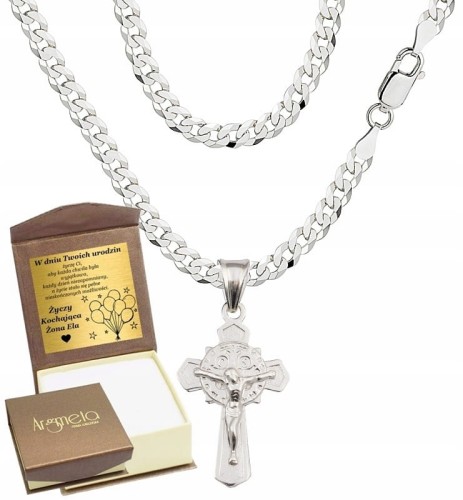 Łańcuszek Srebrny Pancerka 3,80 mm z Krzyżykiem pr 925 Grawer Gratis 