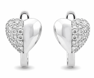  Kolczyki Srebrne Angielskie z Sercem z Cyrkoniami  pr 925 